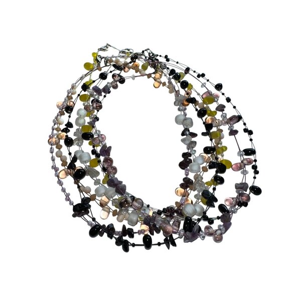 Choker Necklace Lot of 7 Floating Stones Beaded Chip Cord Double Strand 18" - Picture 8 of 16
